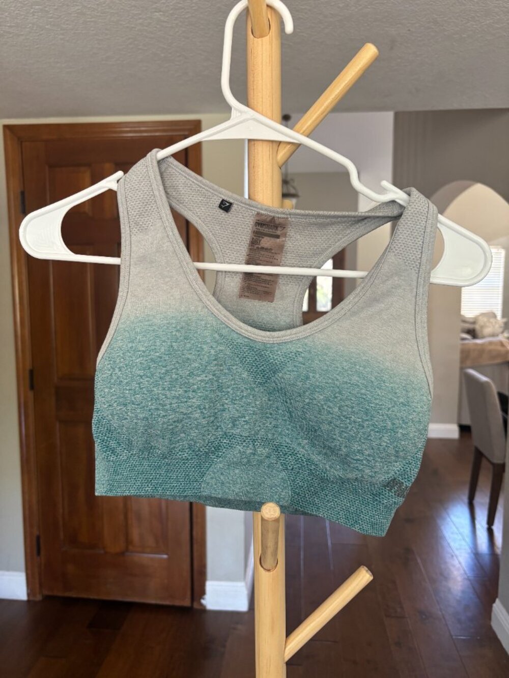 Gymshark DRY Ombre Seamless Sports Bra Gray Teal Racerback Size Small